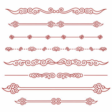 Traditional Chinese Cloud and Wave Ornaments Vector Decorative Borders Set