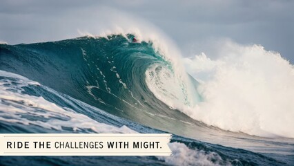 A giant wave breaking in the ocean with power and force
