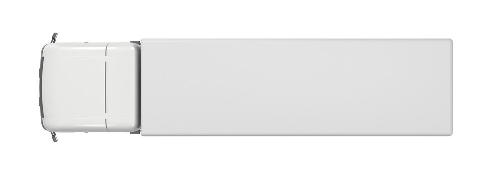 A blank white semi-trailer truck seen from directly above, ready for branding or customization, symbolizing logistics and transport