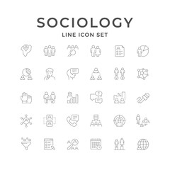 Set line icons of sociology