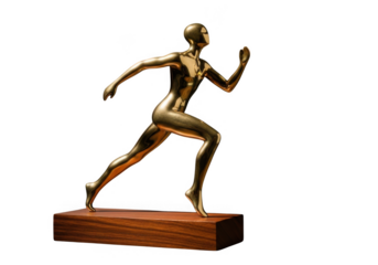 Golden running figure trophy isolated on transparent background award achievement success