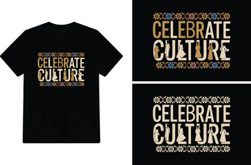 Fototapeta premium Black t shirt design with golden celebrate culture typography and decorative elements
