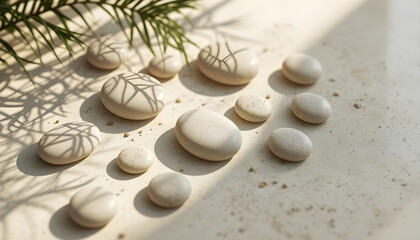 A collection of white pebbles on a white surface