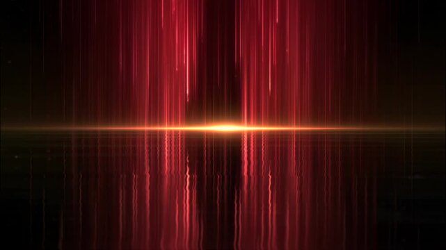 Video of red scarlet horizon disco equalizer textured background with red lines jumping and glowing with music.Slow motion.AI generative.