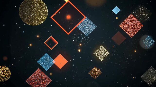 abstract background, geometric shape fractals scattered glowing in dark