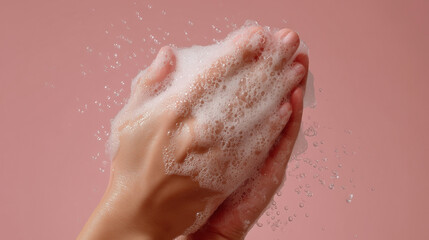 A hand is covered in soap bubbles