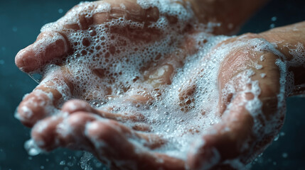A person is washing their hands with soap