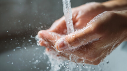 A person is washing their hands under a faucet
