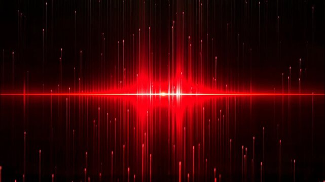 Video of red scarlet horizon disco equalizer textured background with red lines jumping and glowing with music.Slow motion.AI generative.