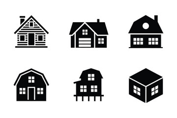 Fototapeta premium Modern and traditional residential house black icon set