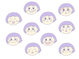 女の子　表情アイコンセット