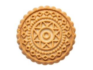 Traditional Round Shortbread Cookie with Intricate Design Isolated on transparent background, png