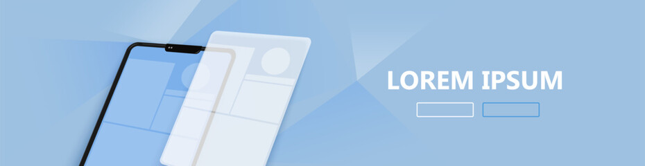 Web banner template with tablet illustration. Banner mockup, mobile app illustration. Minimalist website template.