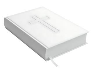 White Holy Bible with Embossed Cross Isolated on transparent background, png