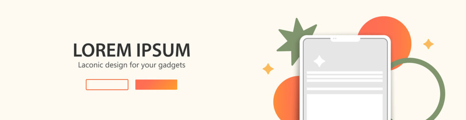 Minimalistic web banner for website. Website landing page template with tablet template illustration on a beige background.