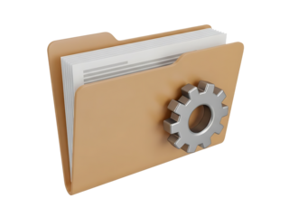 Folder Management with Settings Gear Icon Isolated on transparent background, png