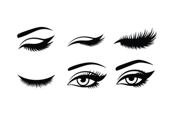 Eyelash and Eyebrow Makeup Silhouettes for Beauty Salon Cosmetics