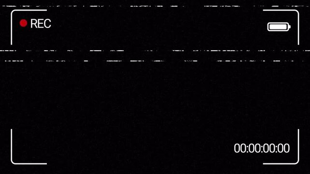 camcorder VHS Recording Viewfinder Overlay Background with Analog Noise Static Glitch Effect and Alpha Channel 4k video animation seamless loop