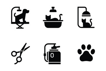 Pet Grooming and Hygiene Icons for Dog and Cat Care Services © Sadek