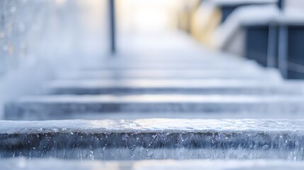 Icy Stairway Hazard Winter Safety Risk Minimalist Stock Photo Lifestyle Image