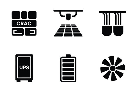 Data Center Infrastructure Cooling and Power Supply Icons