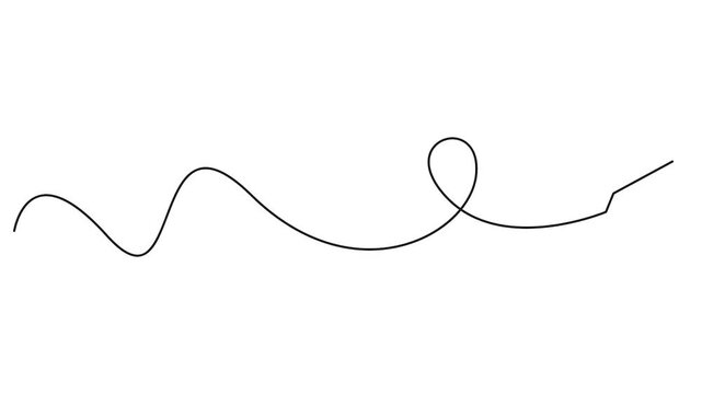 Self animated minimalist continuous single line illustration of a paper airplane flying along a curved path
