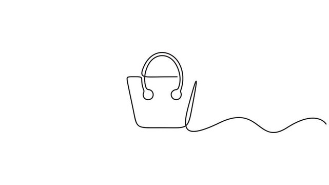 Self animated minimalist continuous one line art drawing of a shopping bag, Single one line drawing of shopping bag animation