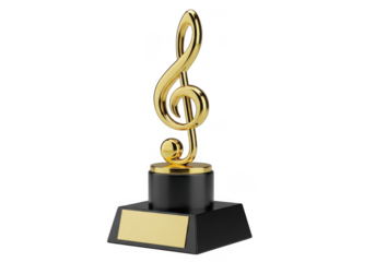 Golden treble clef trophy isolated on transparent background awards music competitions achievements