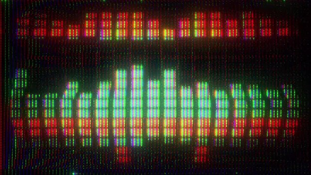 4K Analog TV Graph Waveform Glitch Animation with Color Bars Audio Signal Visualization and Broadcast Noise as Reusable Interface Overlay Layer for UI HUD Monitoring and Retro Transmission Systems Pro