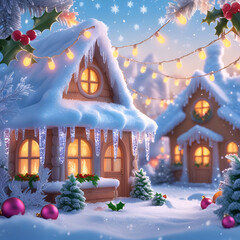 Cartoon Christmas snow and ice decorations effects
