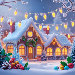 Cartoon Christmas snow and ice decorations effects
