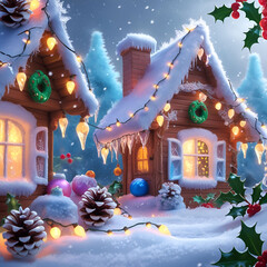 Cartoon Christmas snow and ice decorations effects