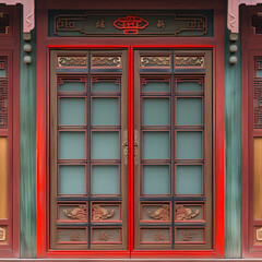 Asian window door red line ornament decoration