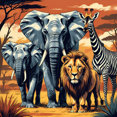 African safari animals vector sketch