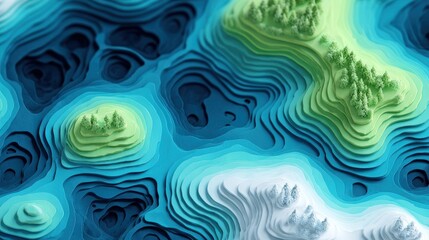 Virtual earth mapping front view flat design 3D render Split-complementary color scheme.