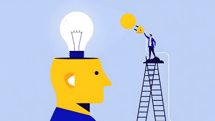 Business professional plugging in lightbulb on human head to symbolize creative innovation digital transformation and strategic ideas for startup success and corporate growth