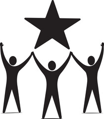 Three Silhouettes Holding Up a Large Star Keywords: teamwork, unity, success, star, holding up, people, silhouette, group, achievement, celebration, victory, collaboration, partnership, together