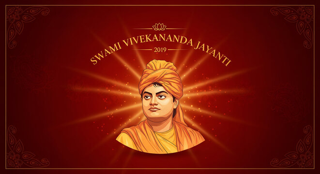 Swami Vivekananda Jayanti Illustration on Red Background