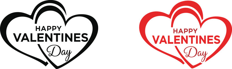 Happy Valentine's Day typography logo with intertwined hearts in black and red colors for romantic holiday greeting card design, vector. © Mim's World