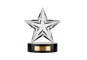 Glass star trophy isolated on transparent background for awards and recognition