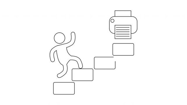 Outlined figure climbs steps to printer