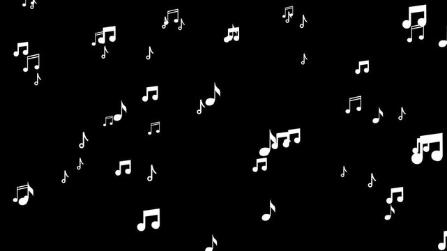 Flying up musical symbols with Alpha Matte, Particle Music Notes isolated background. animated flying music notes and soft particle overlay, Concept of music, song, melody