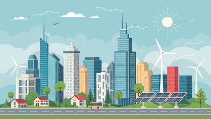 Obraz premium Bright Vector of a Bustling Smart City Skyline