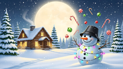 snowman and christmas tree