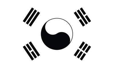 South Korean National Flag with Taegeuk Symbol and Trigrams