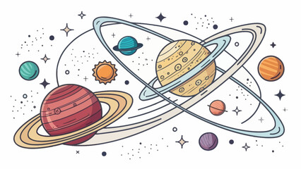 Exoplanets Orbiting Distant Stars Icon Vector Flat Design Minimal