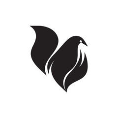 Fototapeta premium Stylized black silhouette of a bird shape integrated with abstract flame or leaf elements on a white background