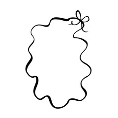 Hand drawn vertical wavy oval frame with a tiny bow at the top