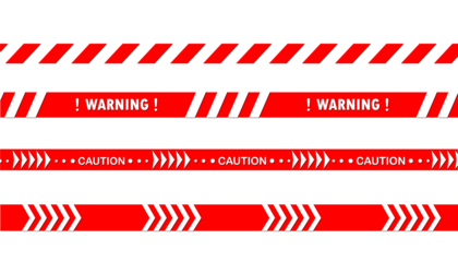 Red and white warning tape design elements on transparent background