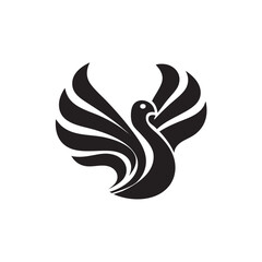 Obraz premium Stylized black silhouette of a soaring bird with spread wings dominates a white background